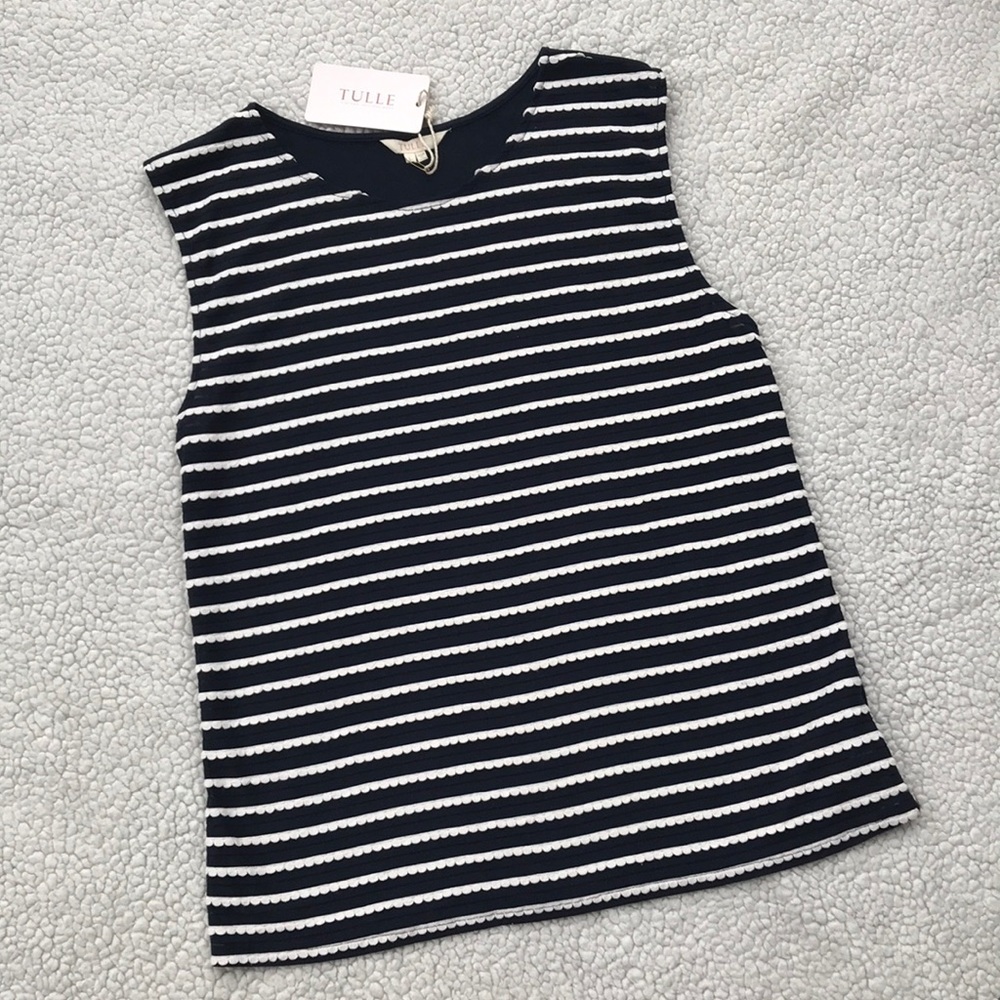 NWT Tulle Sicily Sleeveless Top Navy White, Large
